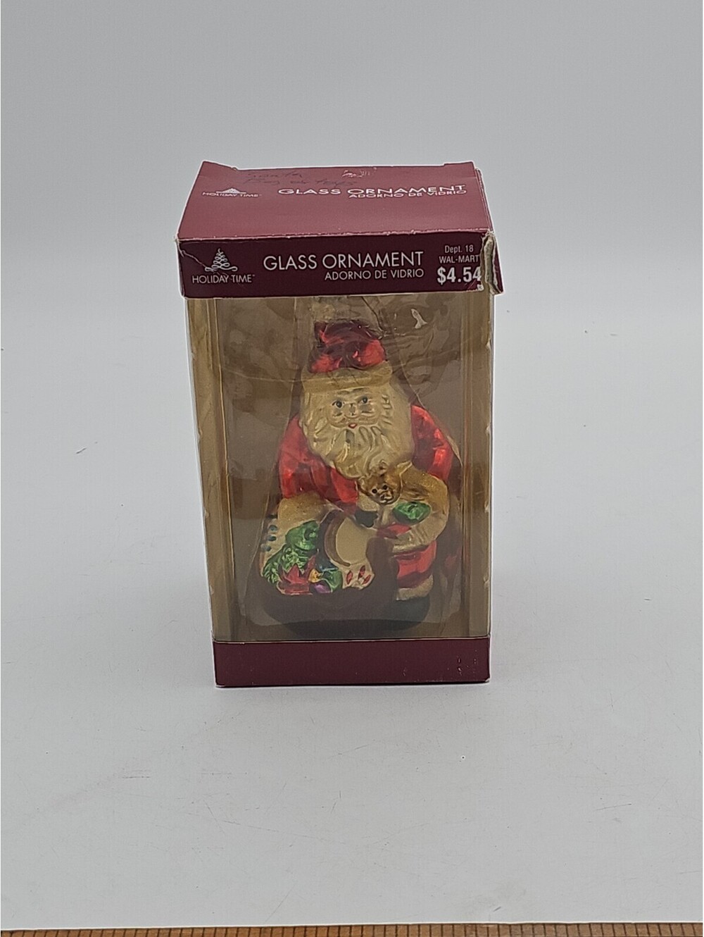 Vintage Holiday Time Glass Santa Rare Christmas Ornament 6 Inchs!!! Jumbo Mint!